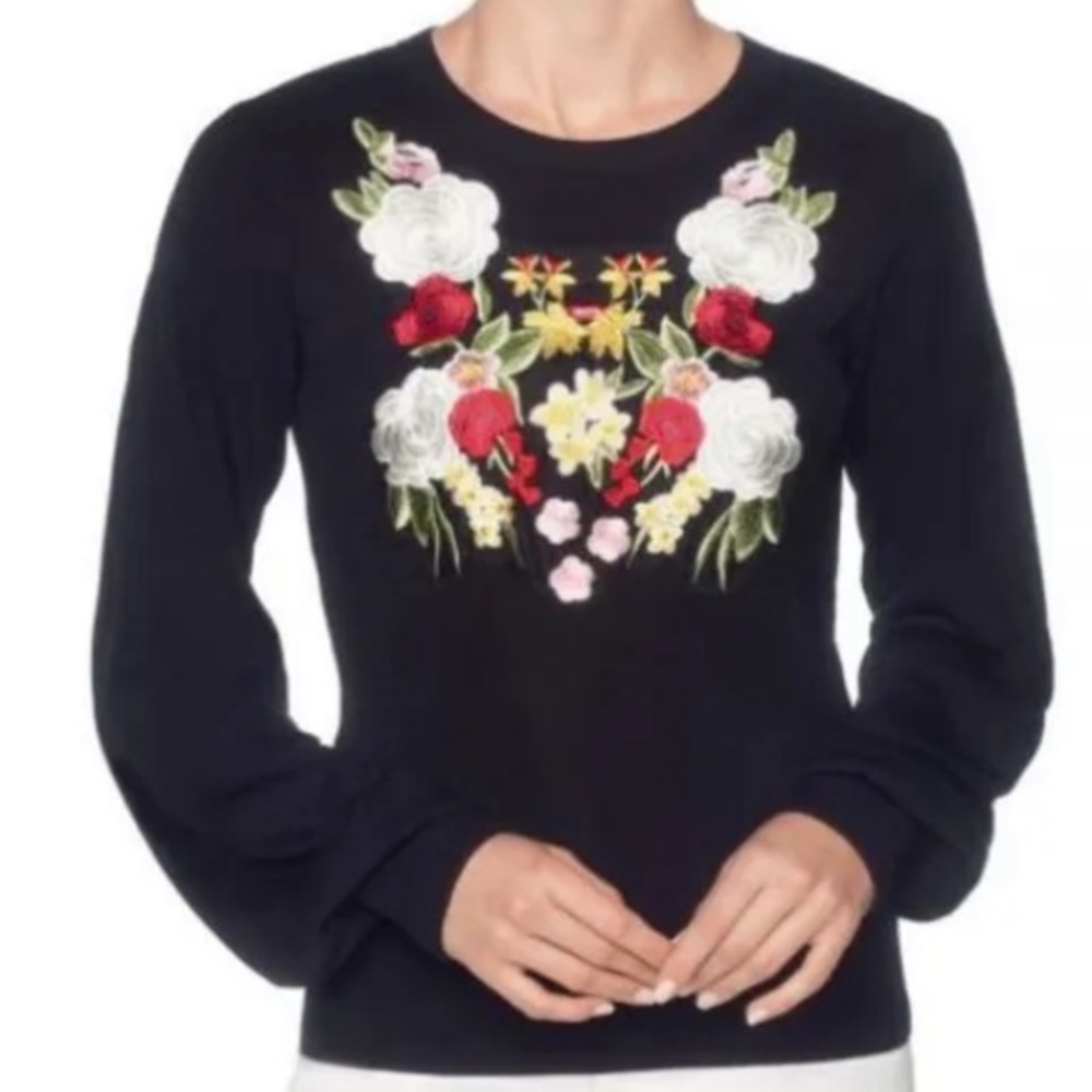 Magaschoni Silk Blend Floral Embroidered Knit Sweater Size XL